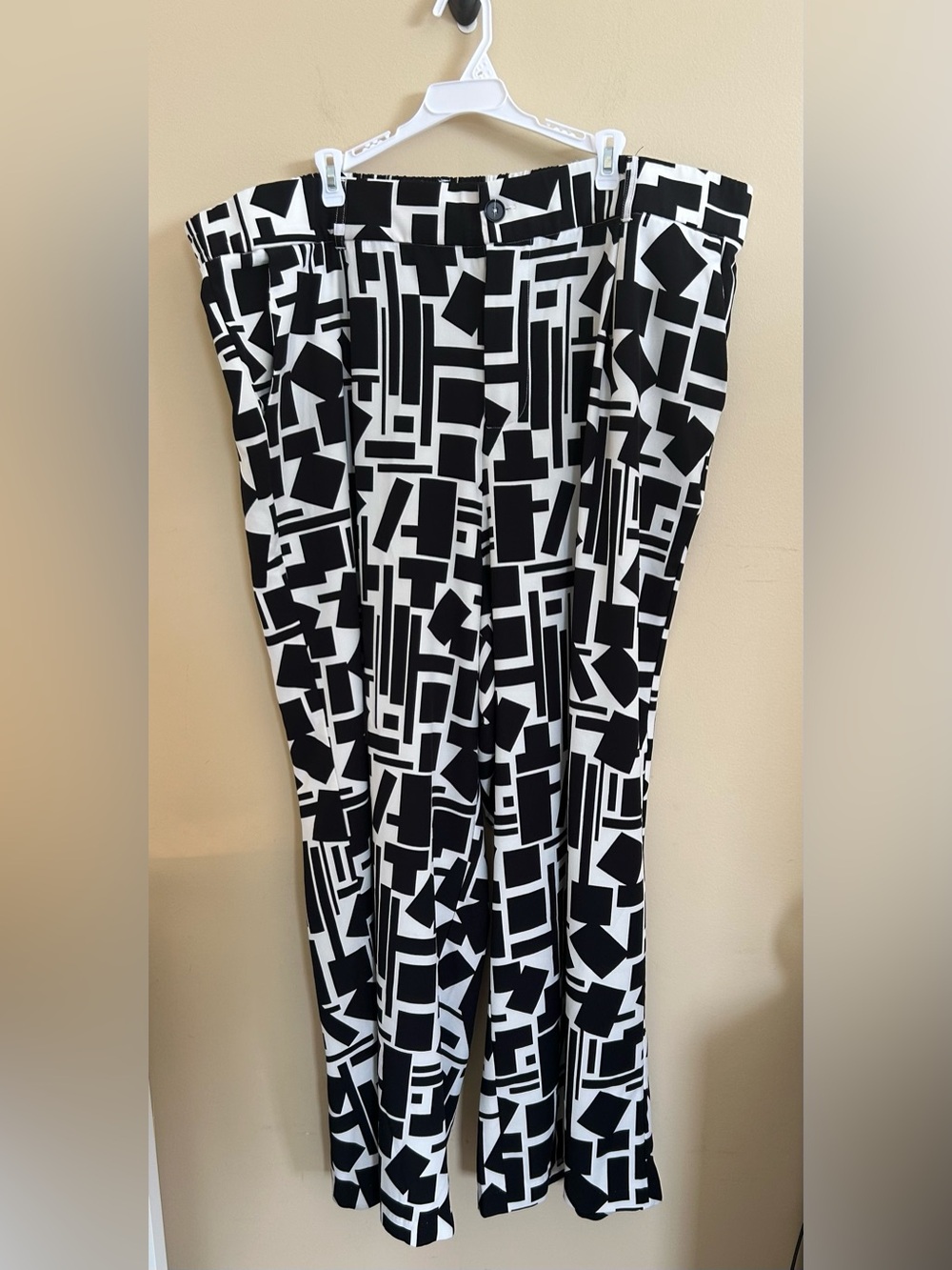 Black & White Geometric Wide-Leg Palazzo Pants